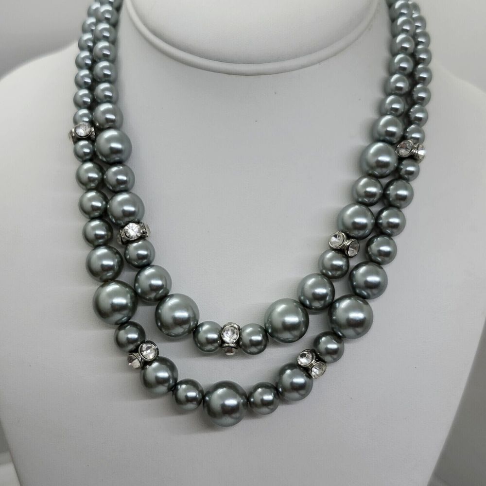 Monet‎ Double Strand Faux Pearl And Crystal Necklace